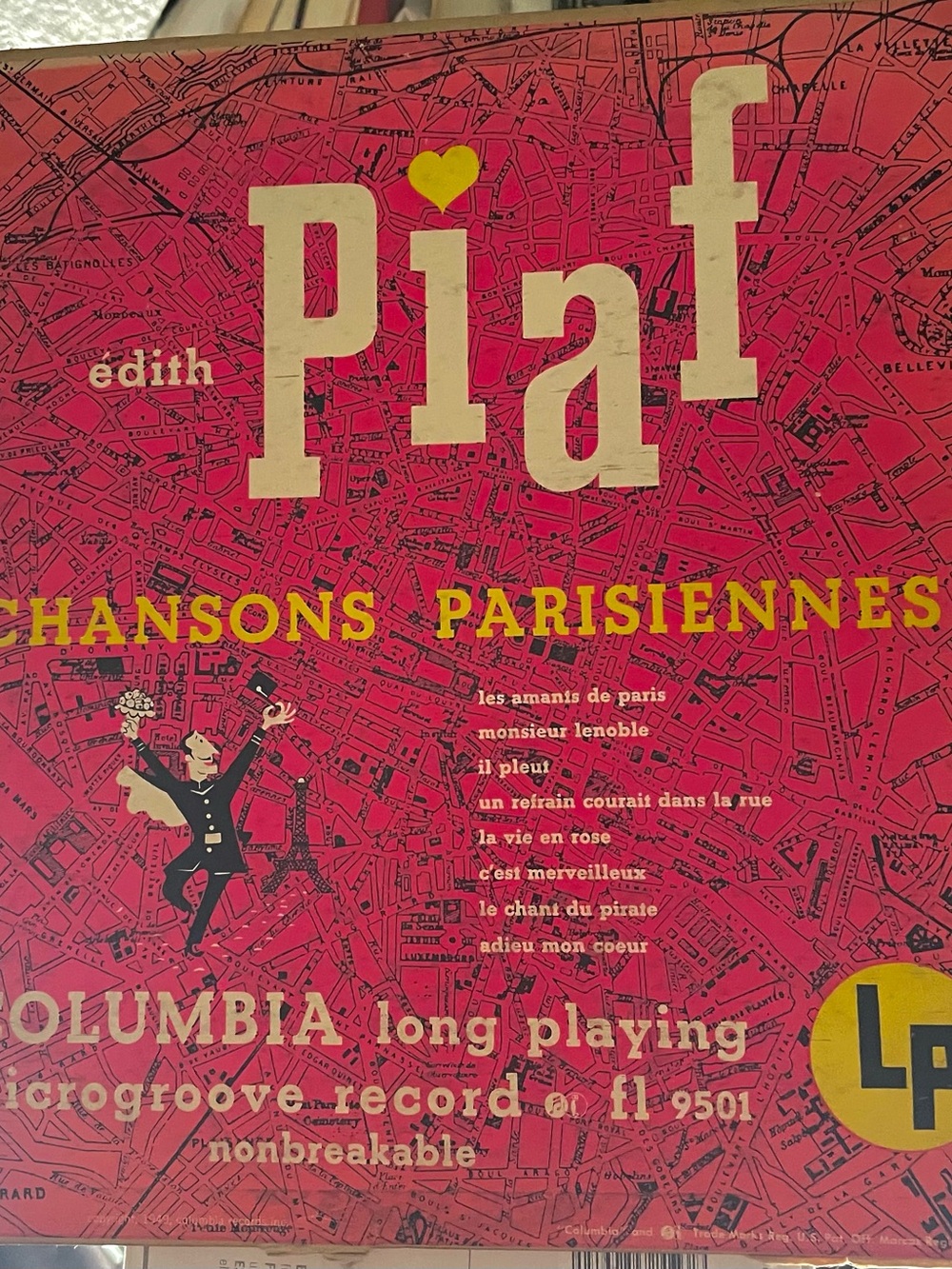 Edith Piaf 'Chansons Parisienne’s Vinyl Music Record- Pink